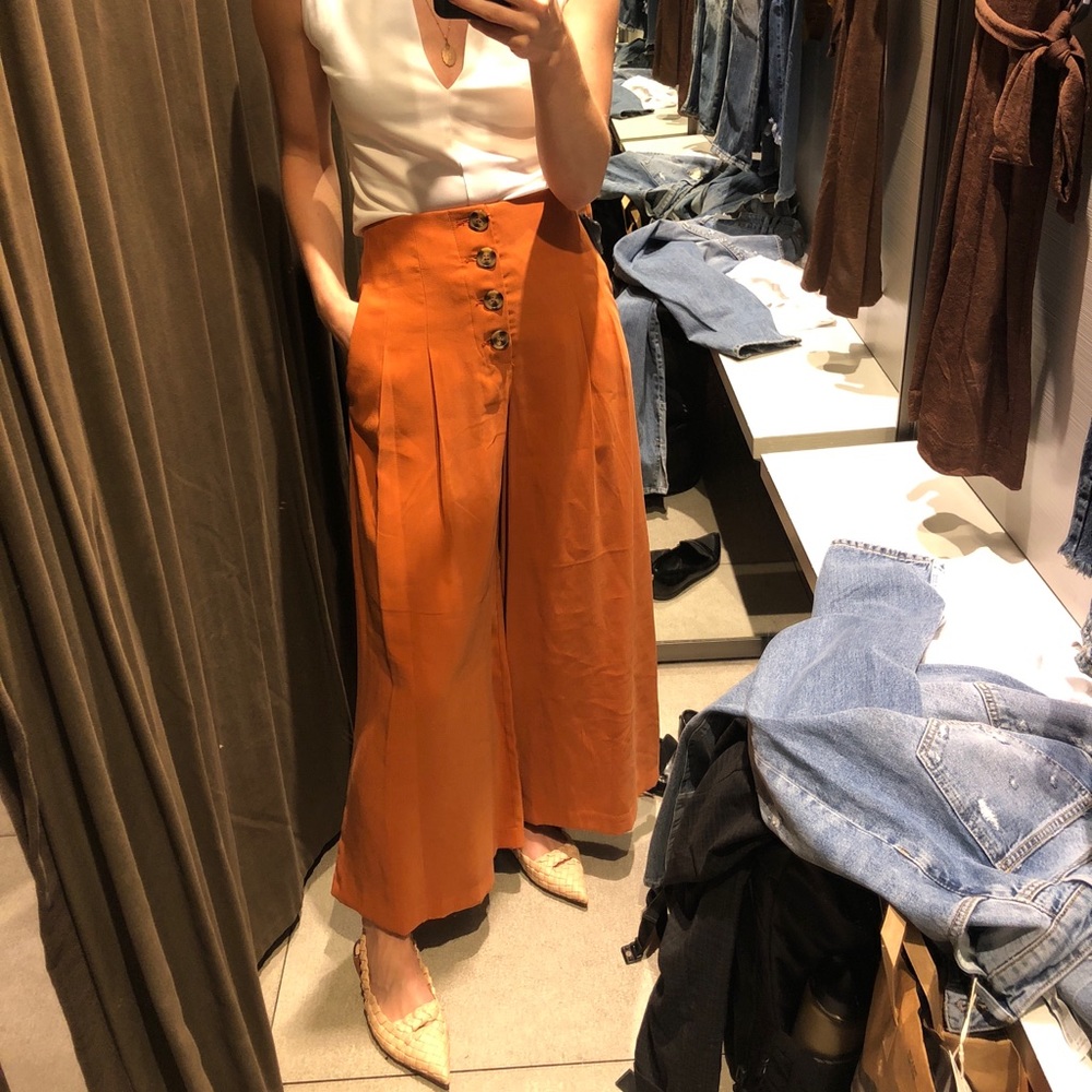 Zara orange wide leg button front palazzo pants - Picture 4 of 4